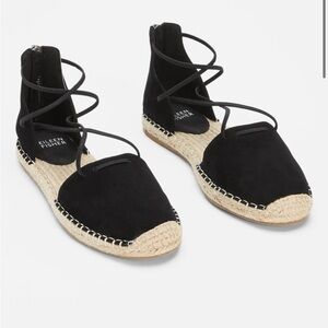 Eileen Fisher Black Lace-Up Espadrille Leather Jute Sandal Women’s Size 5.5
